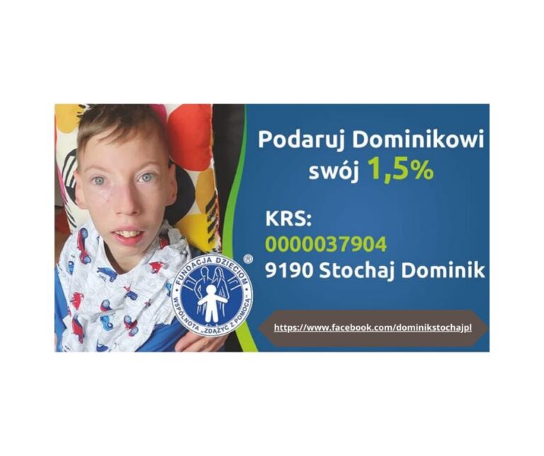 wizytówka Dominika Stochaj o nr KRS i 1,5% podatku